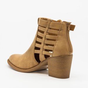 Qupid  Toast Back Zip Caged Ankle Bootie